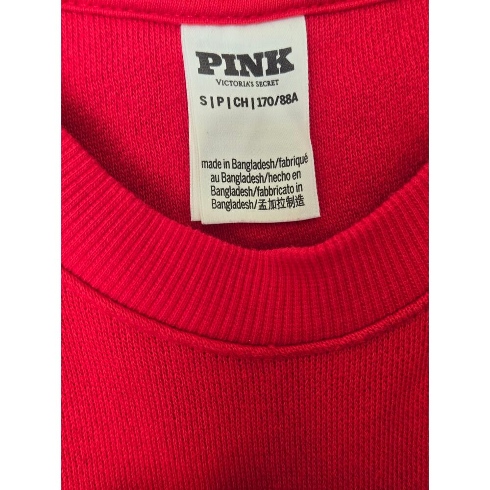 PINK Victoria Secret Red and White Varsity Pullover Sweatshirt Preppy Size Small - Picture 3 of 4